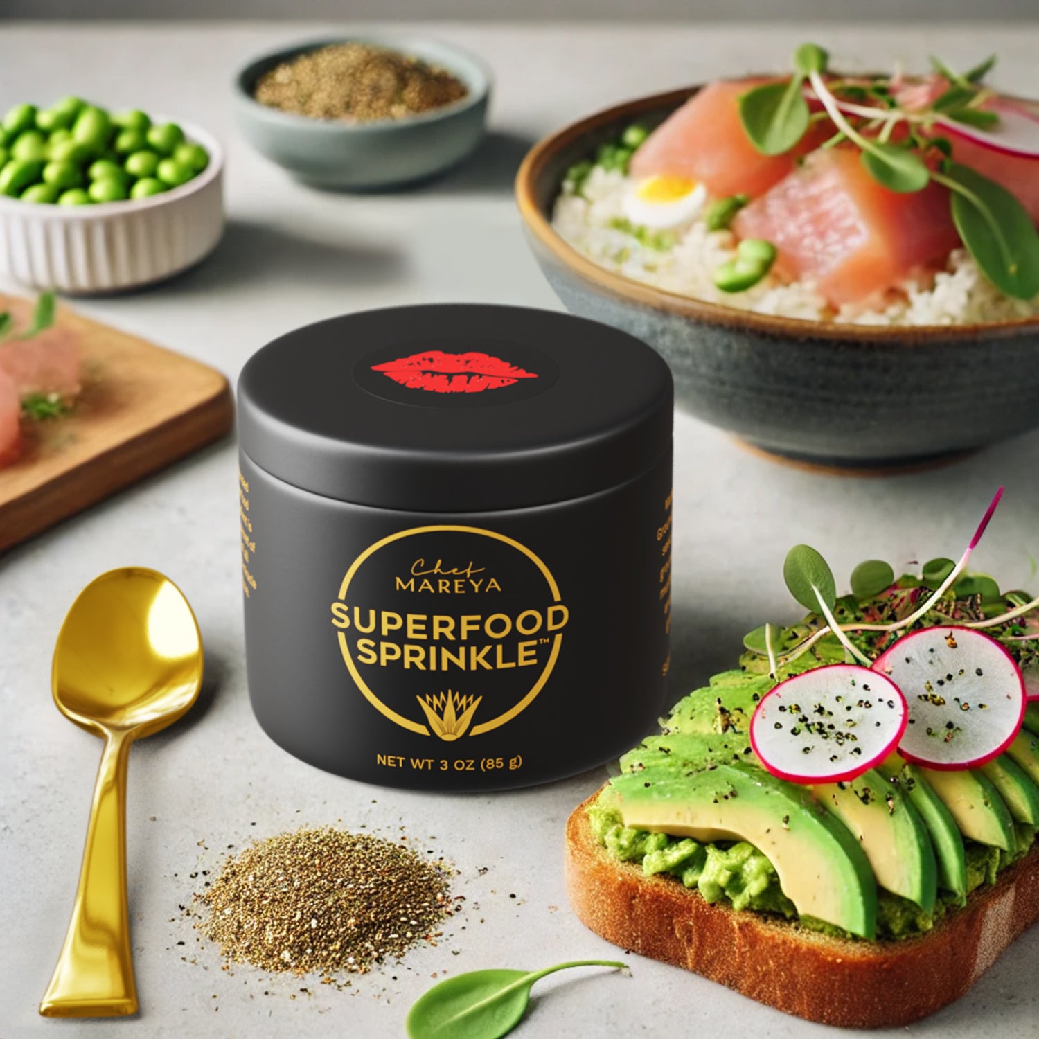 Superfood Sprinkle Gift Box with Two Tins and Golden Spoon